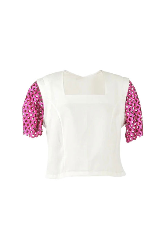 Mia Top White x Electric Pink