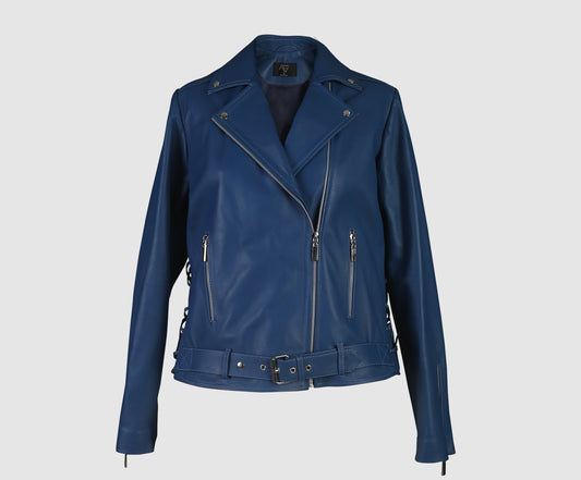 Gaia Leather Jacket Navy Blue