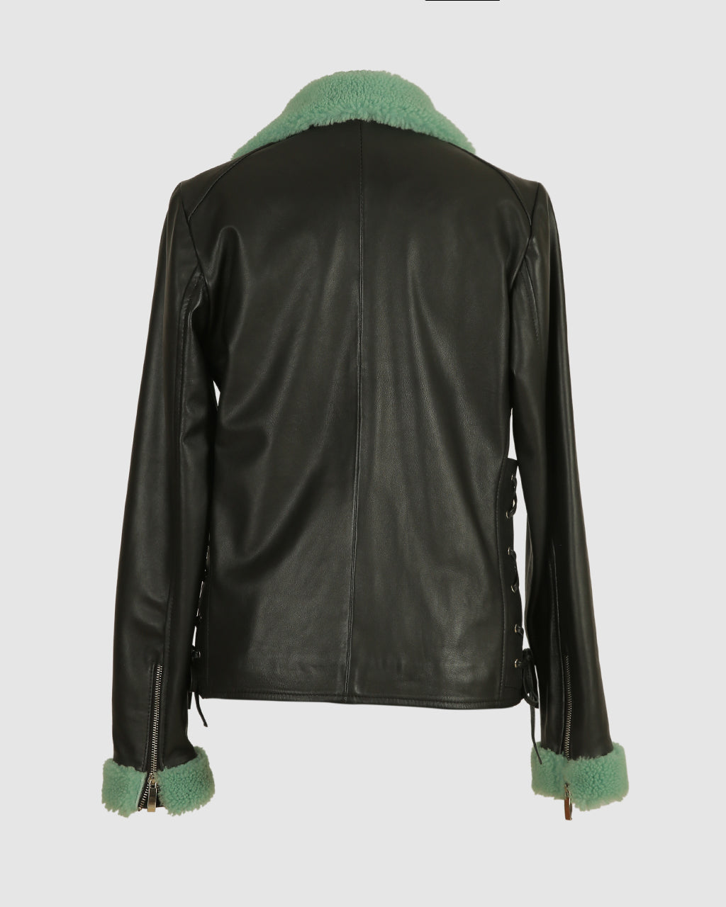 Gaia Shearling Leather Jacket Black x Green