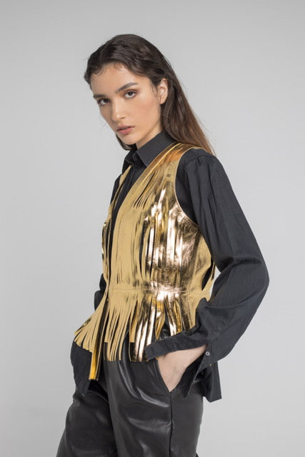Ayla Leather Vest Gold
