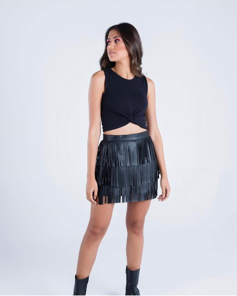 Halo Leather Skirt Black