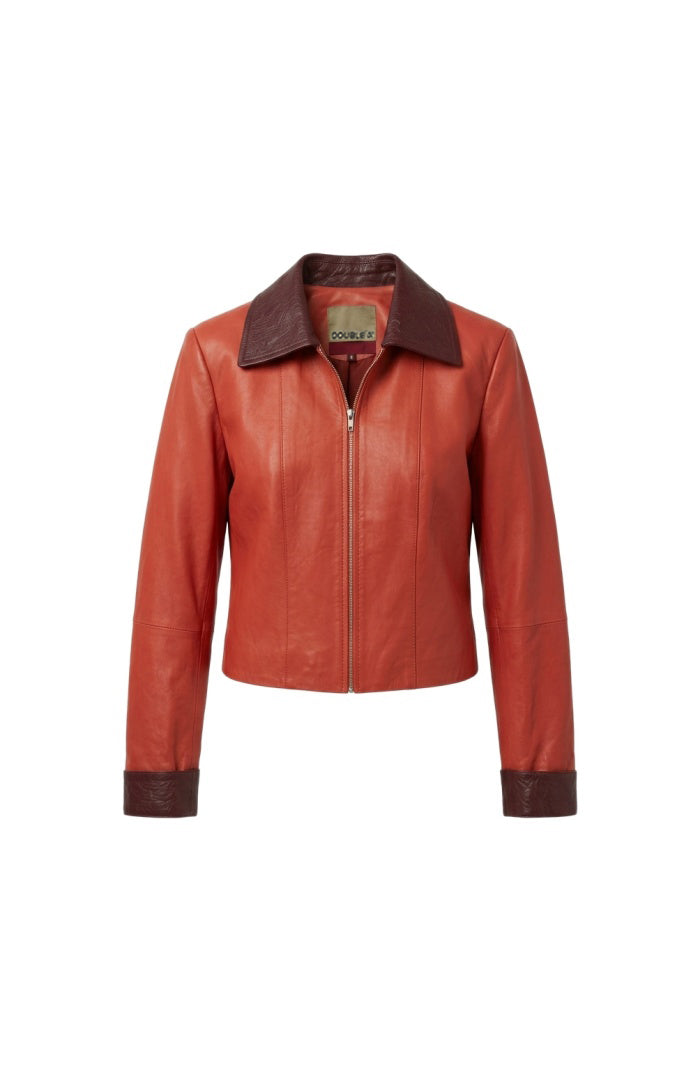 Harper II Leather Jacket Orange x Burgundy