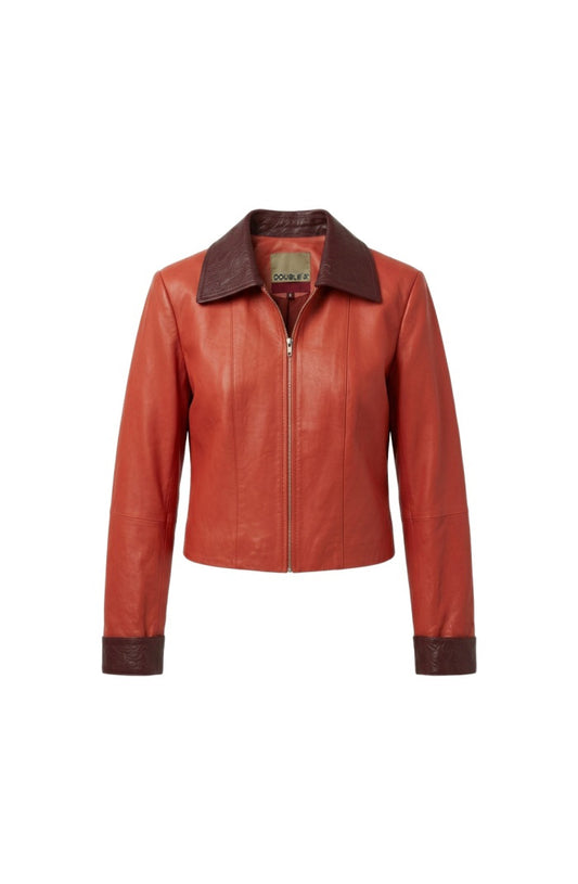 Harper II Leather Jacket Orange x Burgundy