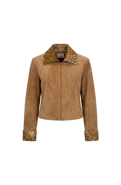 Harper II Suede Jacket Beige x Bambi Print