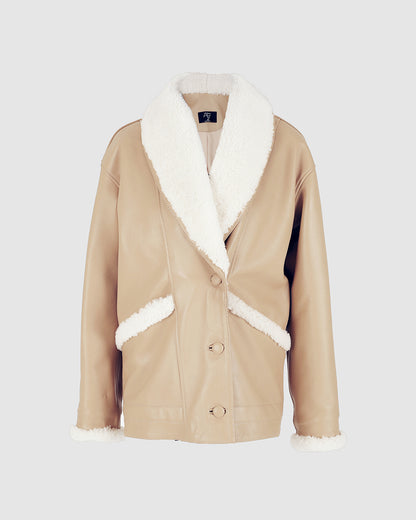 Hydra Shearling Leather Jacket Nude Beige