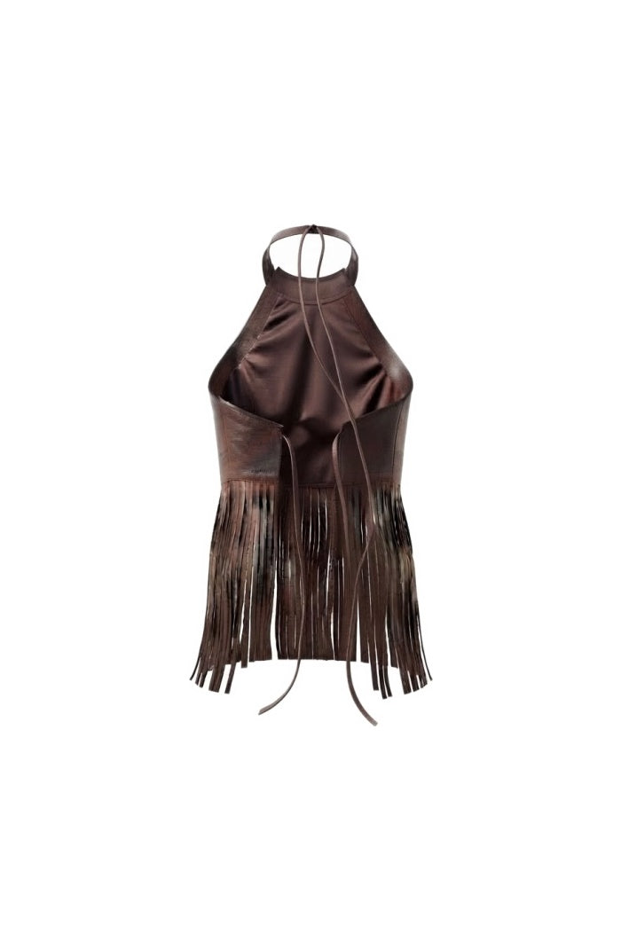 Double A X LJ Garrison Brown Leather Top