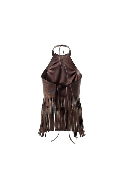 Double A X LJ Garrison Brown Leather Top
