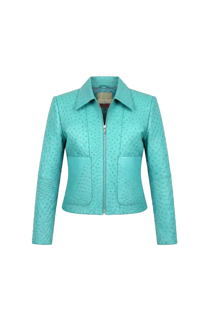 Harper II Leather Jacket Ostrich Aqua - Limited Edition