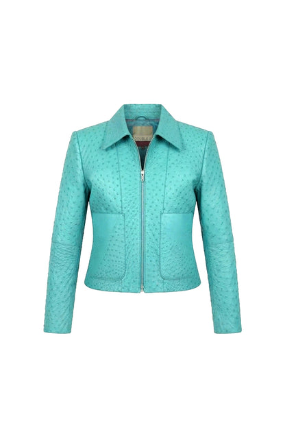 Harper II Leather Jacket Ostrich Aqua - Limited Edition