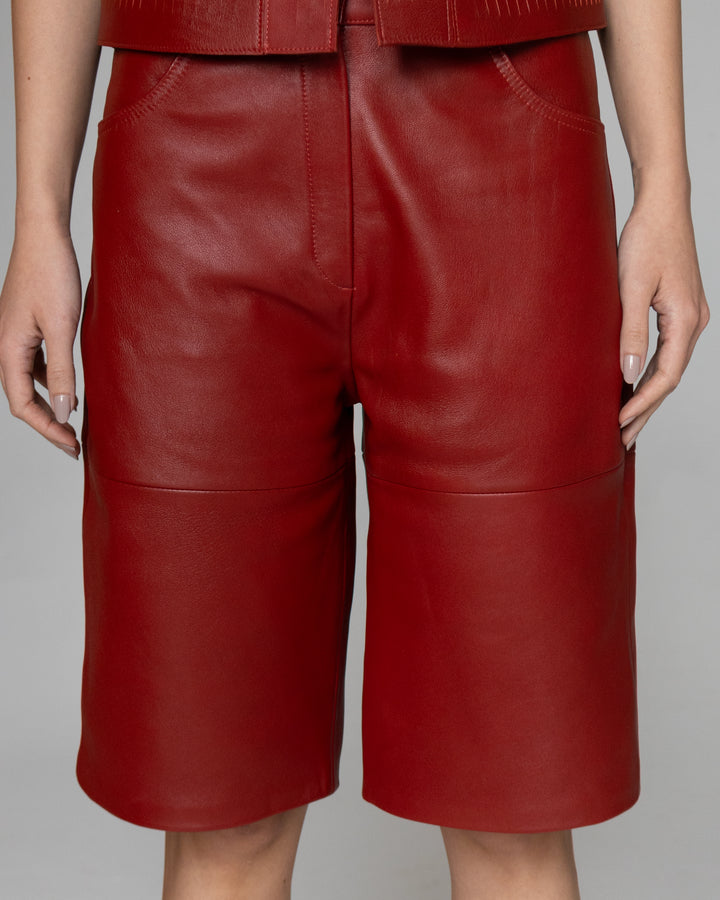 Callie Leather Bermuda Shorts Red