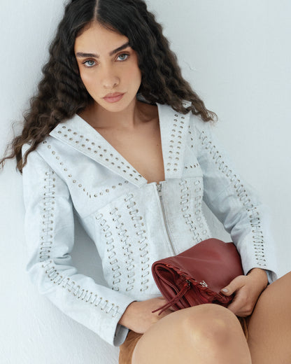 Kayla Leather Jacket Washed White