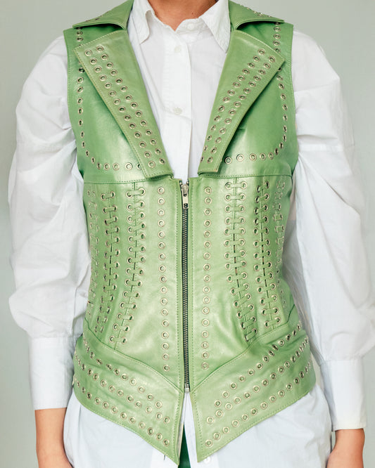 Kayla Leather Vest Electric Lime Green