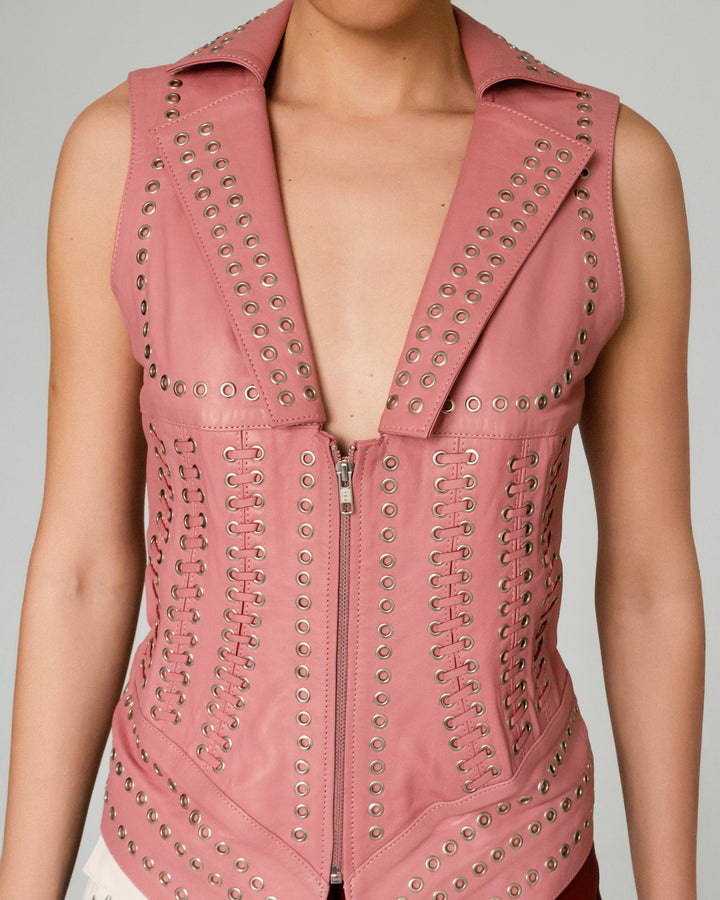 Kayla Leather Vest Blush Pink