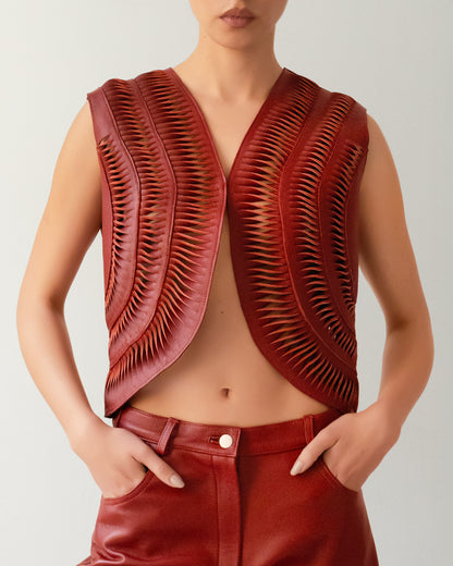 Kiara Leather Vest Red