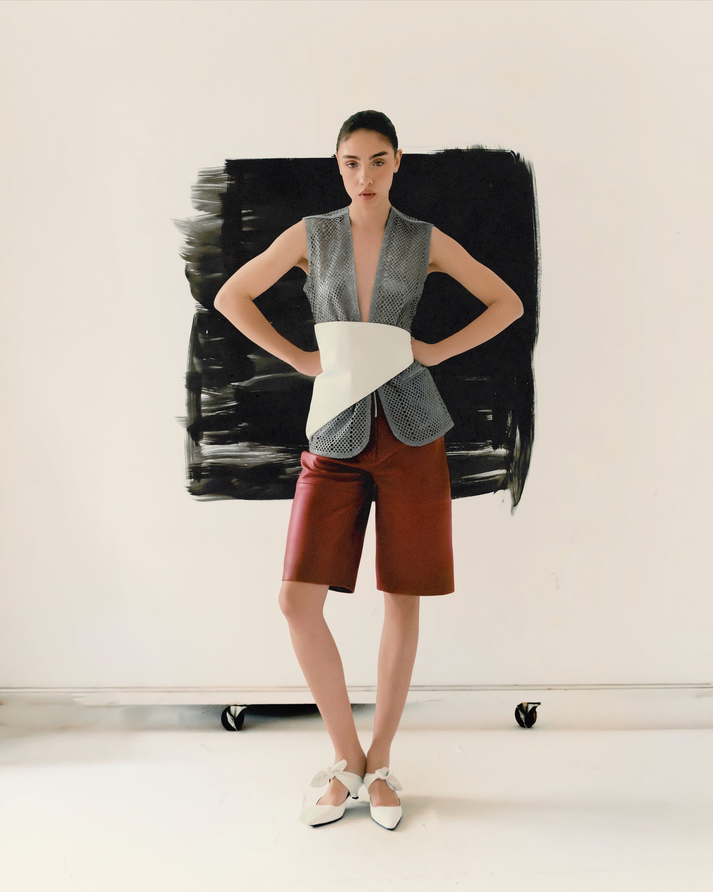 Callie Leather Bermuda Shorts Red