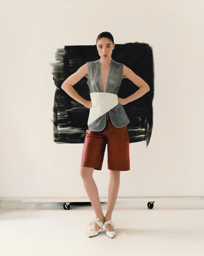 Callie Leather Bermuda Shorts Red