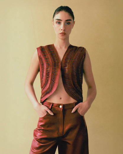 Kiara Leather Vest Red