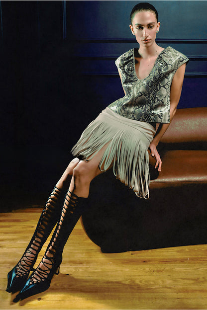 Fiona Leather Top Snake Print