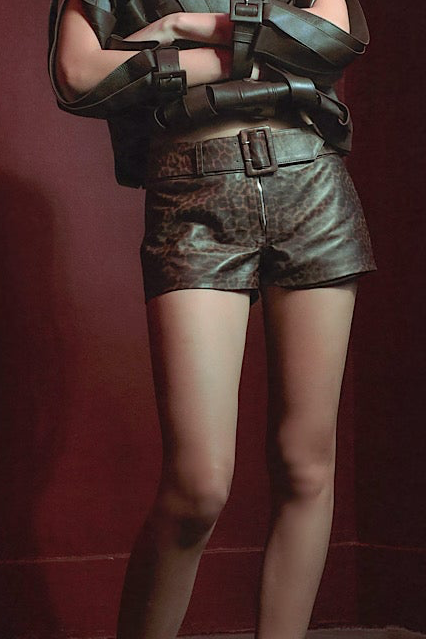 Sterling Leather Belted Shorts Leopard