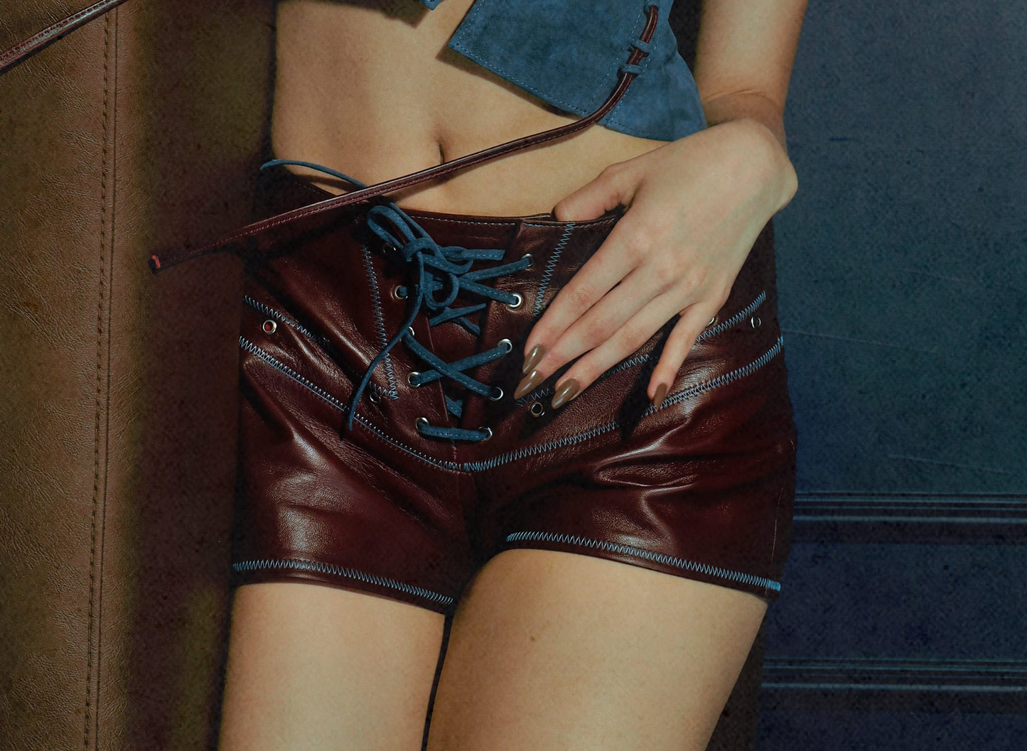 Jason Leather Shorts Burgundy