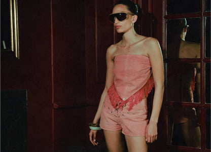 Fringes Suede Bandana Pink