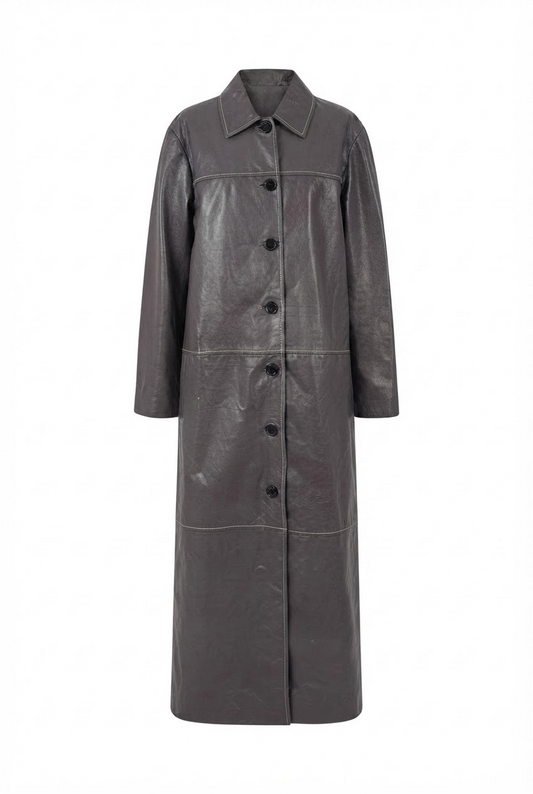 Gemma Leather Coat Pewter