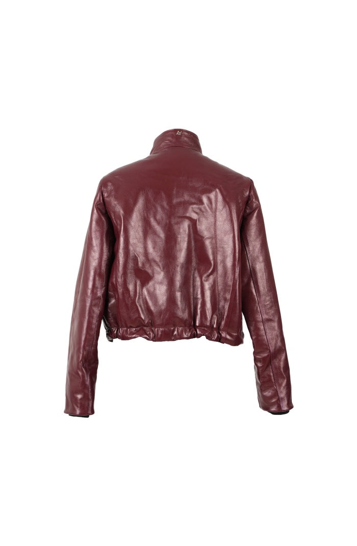 Jasper Leather Bomber Jacket Burgundy