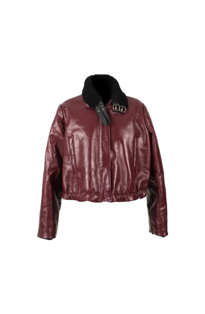 Jasper Leather Bomber Jacket Burgundy