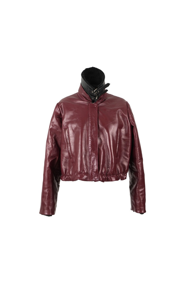 Jasper Leather Bomber Jacket Burgundy
