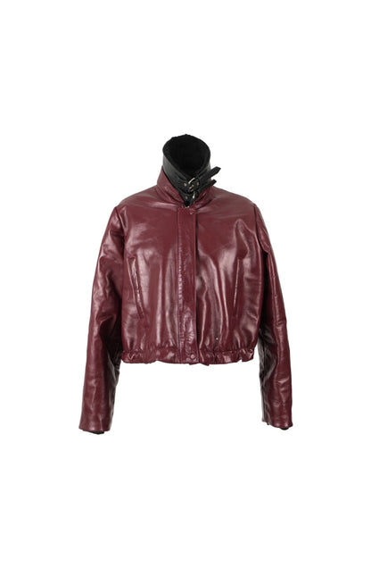 Jasper Leather Bomber Jacket Burgundy