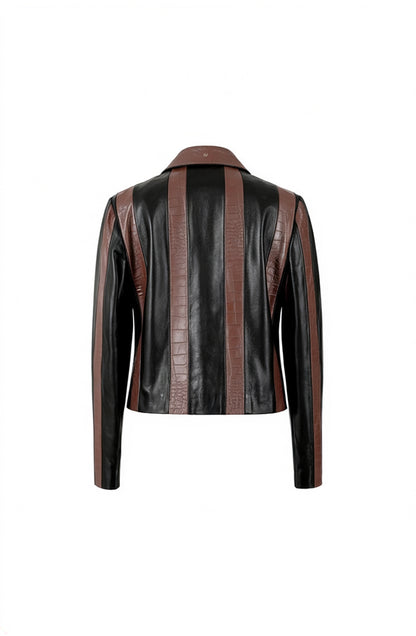 Harper Striped Leather Jacket Black x Brown croc