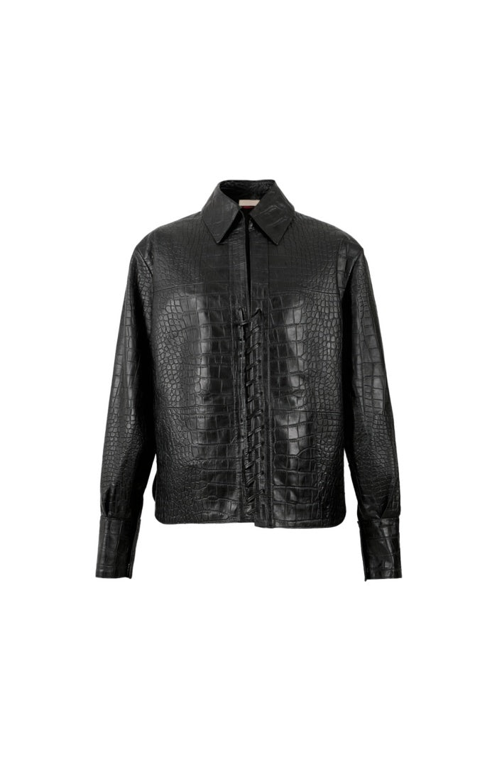 Liana Leather Shirt Black Croc