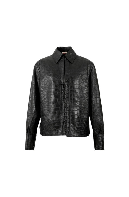 Liana Leather Shirt Black Croc