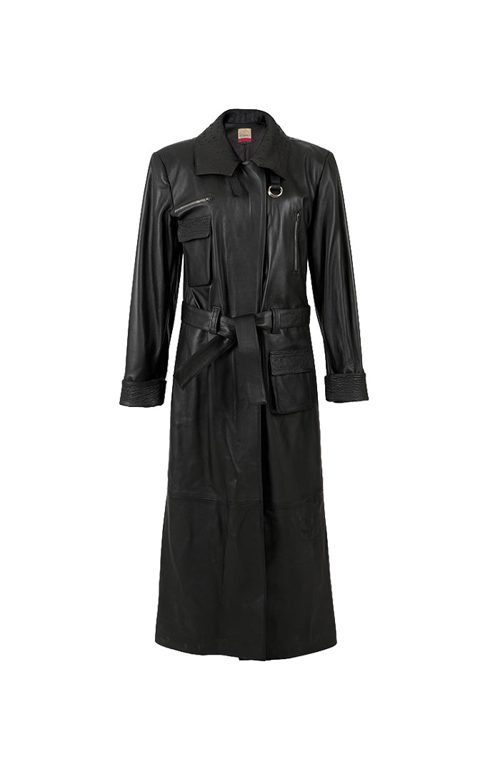 Austin Leather Coat Ostrish Black - Limited Edition