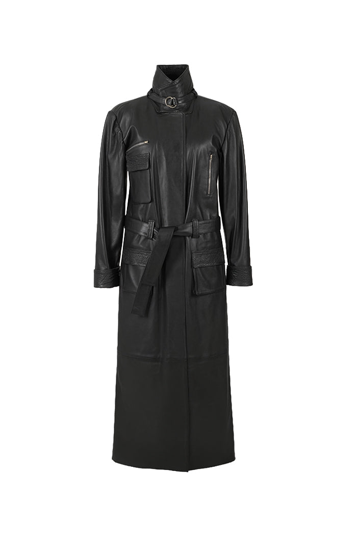 Austin Leather Coat Ostrish Black - Limited Edition