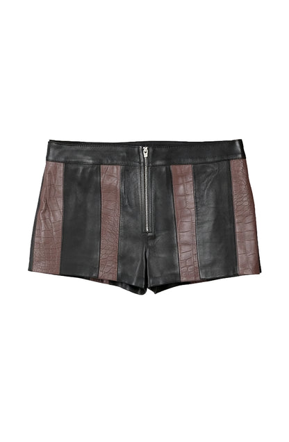 Sterling Striped Leather Shorts Black x Brown Croc