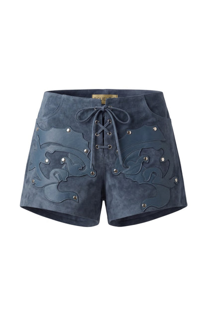 Jason Suede Laser-Cut Shorts Blue