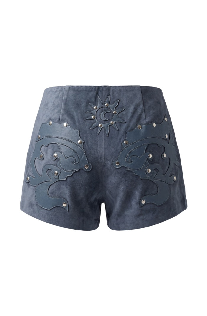 Jason Suede Laser-Cut Shorts Blue