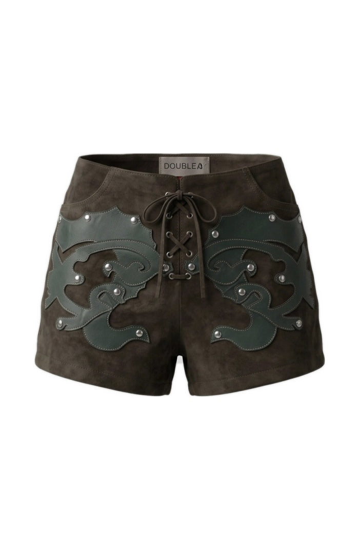 Jason Suede Laser-cut Shorts Olive