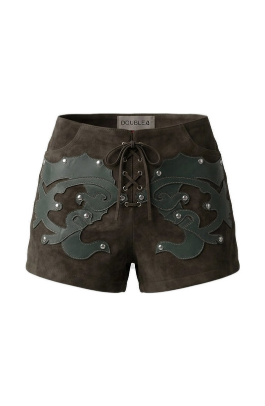 Jason Suede Laser-cut Shorts Olive