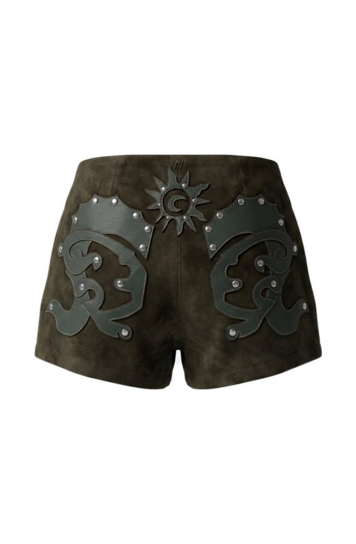 Jason Suede Laser-cut Shorts Olive