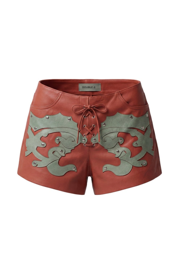 Jason Leather Laser-Cut Shorts Orange