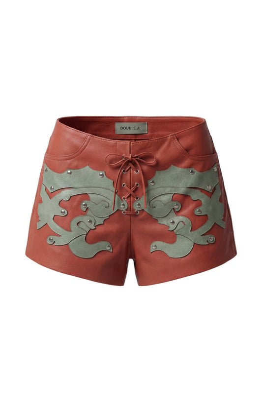 Jason Leather Laser-Cut Shorts Orange