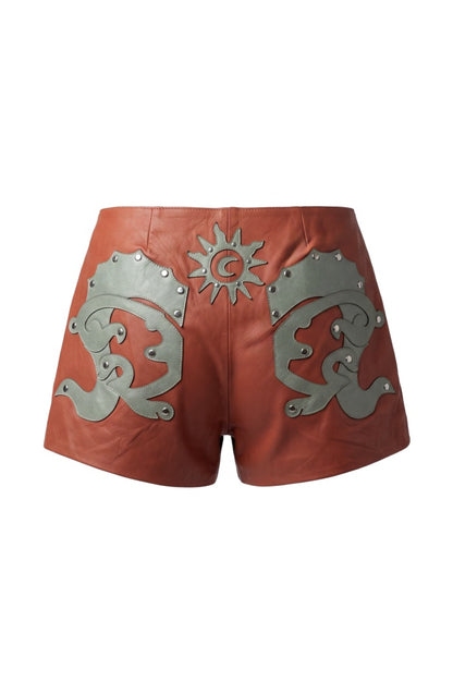 Jason Leather Laser-Cut Shorts Orange