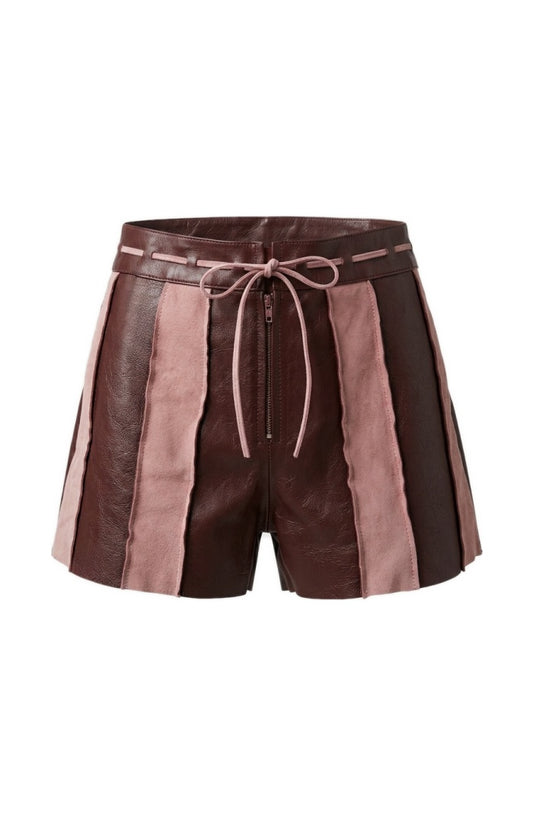 Sterling Leather Striped Shorts Burgundy