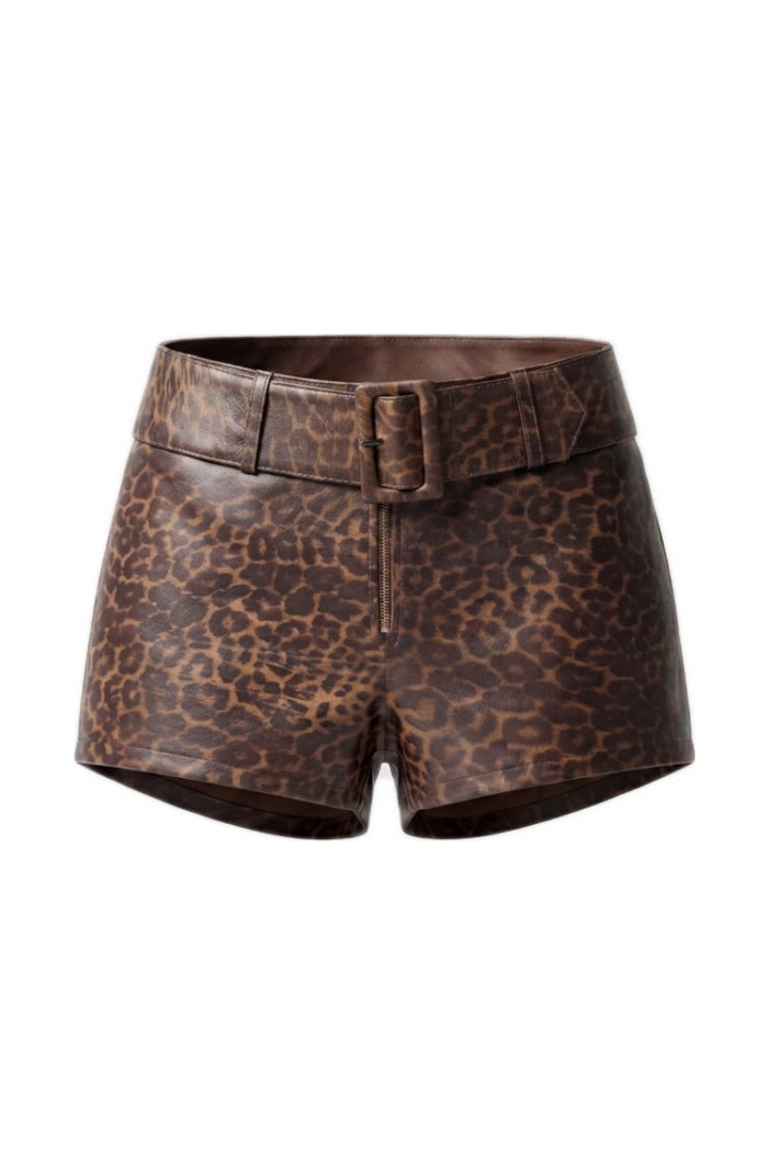 Sterling Leather Belted Shorts Leopard
