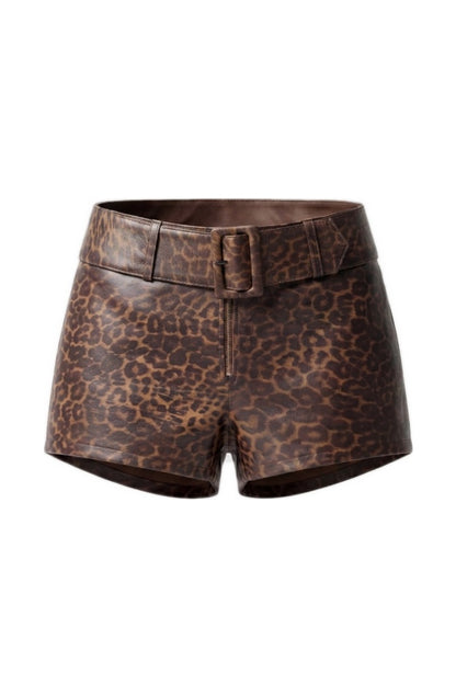 Sterling Leather Belted Shorts Leopard