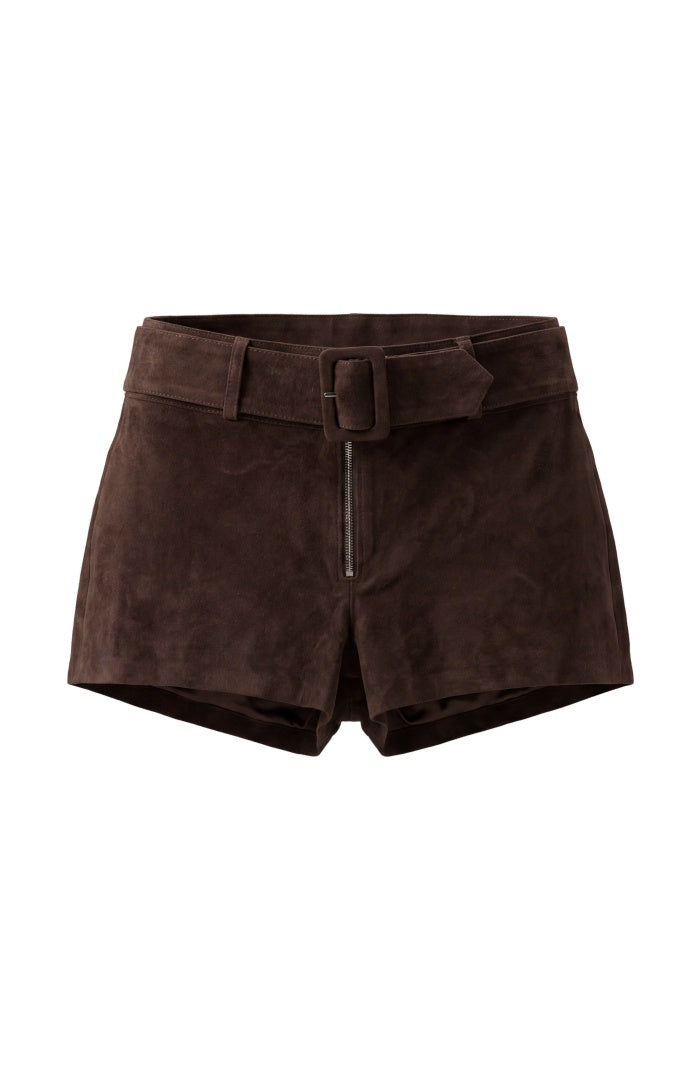 Sterling Suede Belted Shorts Brown