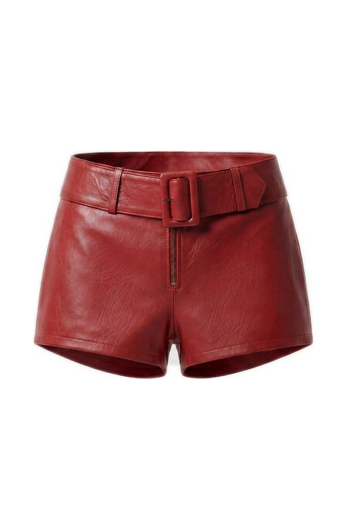 Sterling Leather Belted Shorts Red