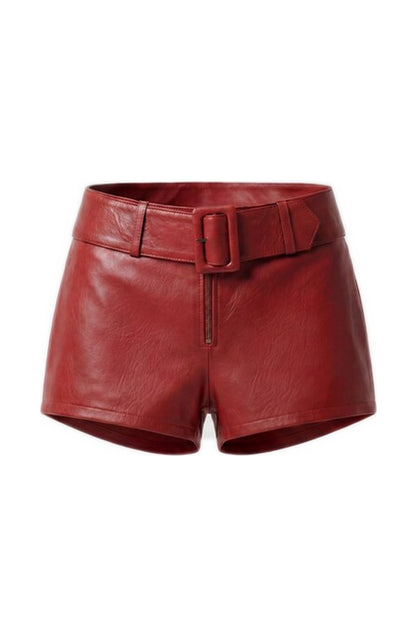Sterling Leather Belted Shorts Red
